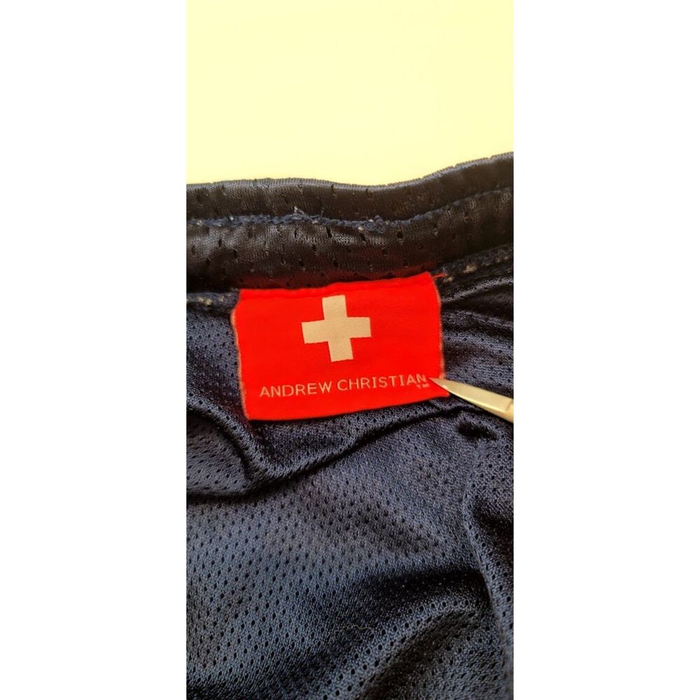 Andrew Christian Mesh Gym Shorts Navy White 3" Inseam Gay Circuit Made USA XL - Picture 6 of 8